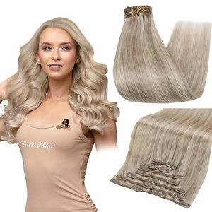 Human hair blonde clip in hair extensions